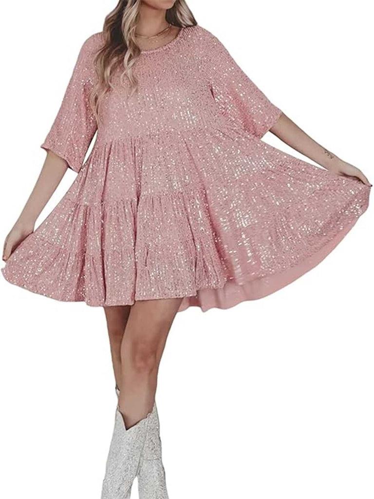 Robe babydoll paillettes et volants années 1960
