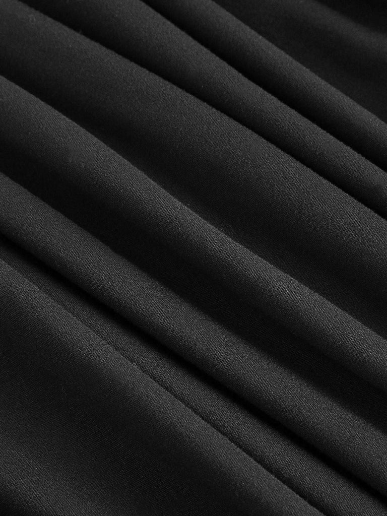 Robe plissée bordeaux épaules dénudées et manches longues années 1940