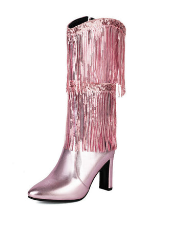 Bottines disco métallisées à franges et bout pointu