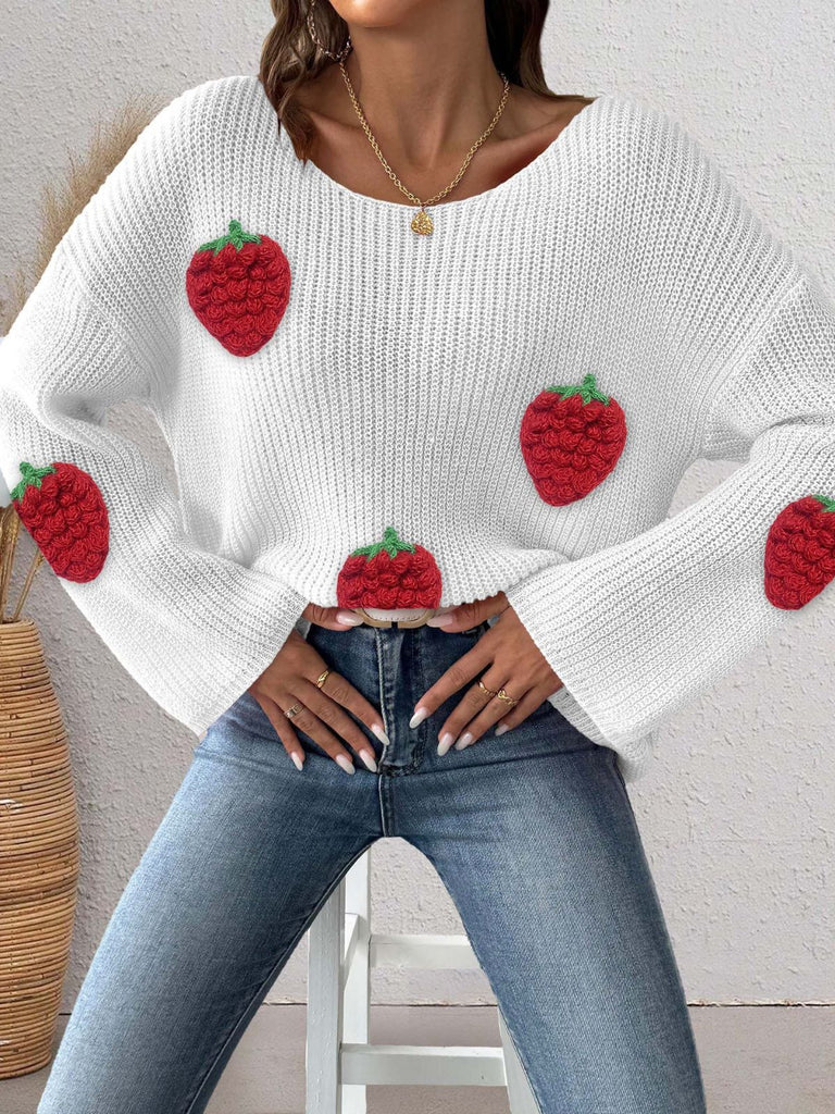 Pull Patchwork Encolure Croisée Fraises 3D Année 1940