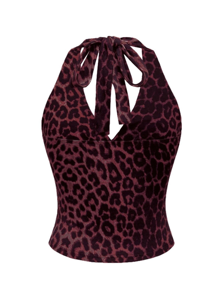 Haut cache-cœur imprimé léopard années 80