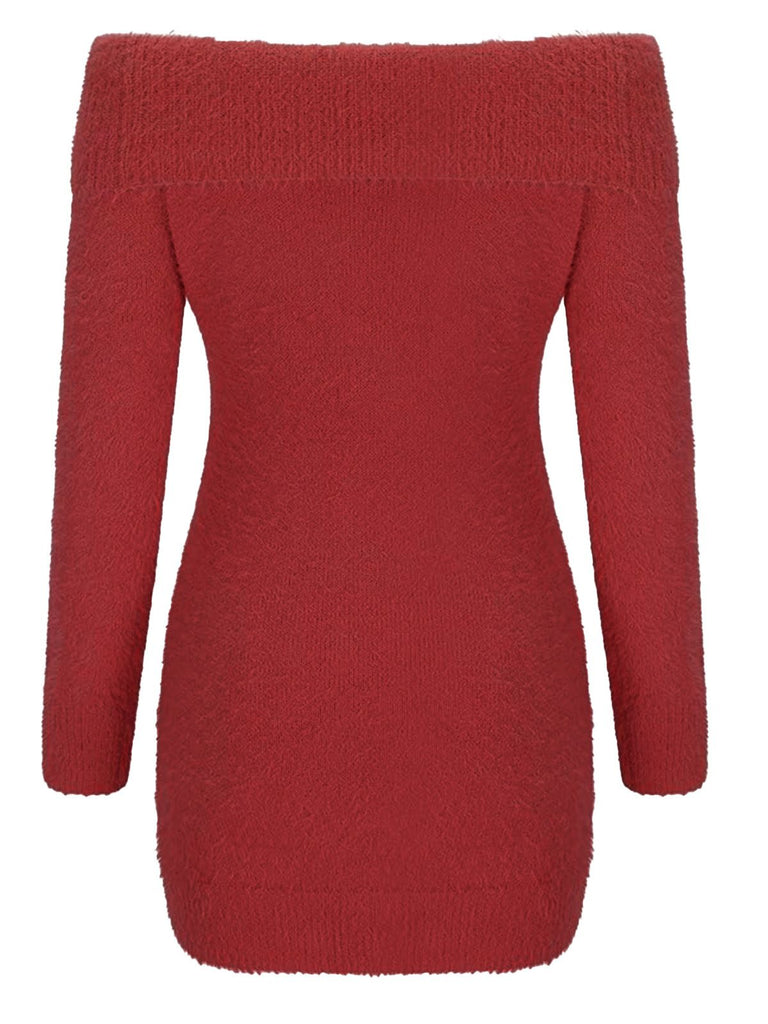 Robe à épaules dénudées manches longues en mohair des années 1980