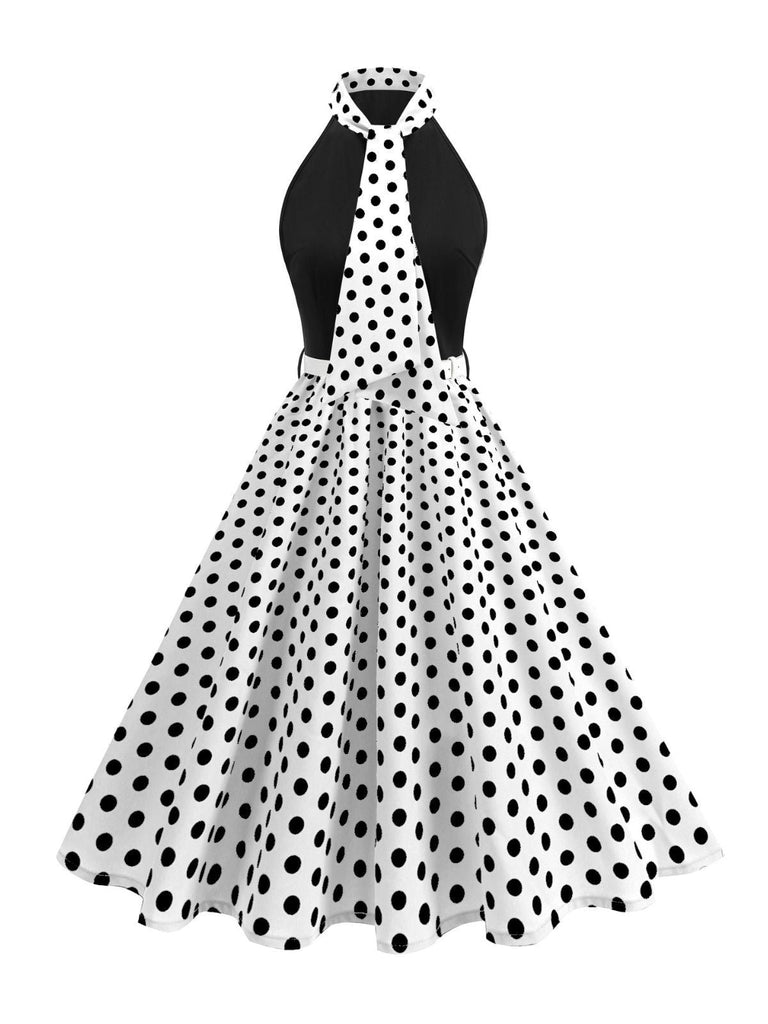 Robe Ceinturée Nœud Papillon Col Pois Années 1950