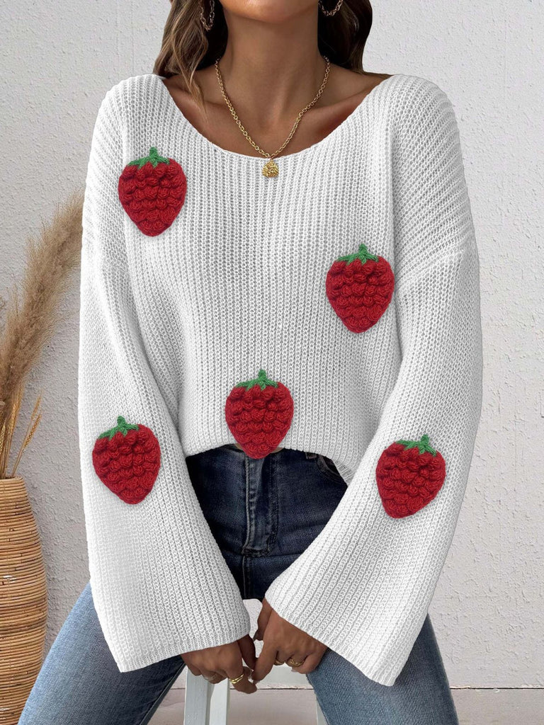 Pull Patchwork Encolure Croisée Fraises 3D Année 1940