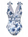 2PCS Maillot de bain bleu à fleurs et cache-maillot années 1940