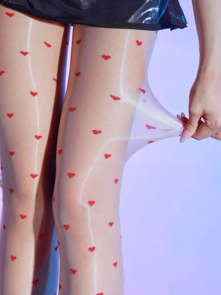 Collants taille haute à pois cœur vintage