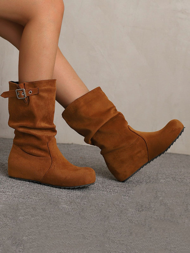 Bottes compensées en daim avec boucle