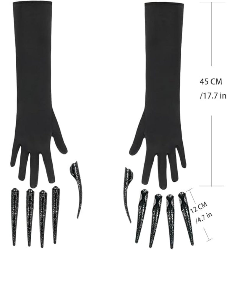 Gants noirs longs à griffes pour Halloween