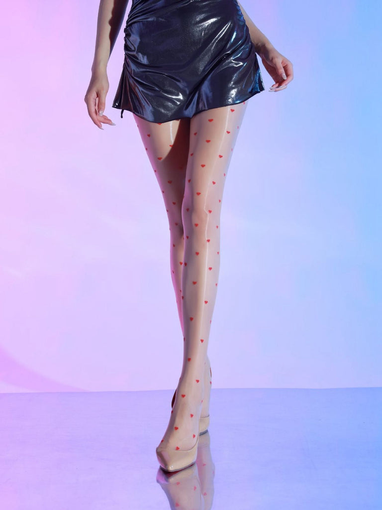 Collants taille haute à pois cœur vintage