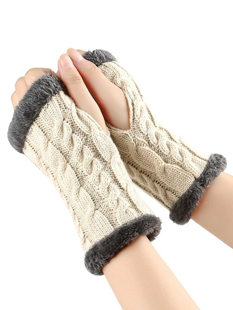 Gants d'hiver tricotés sans doigts avec bordure en fausse fourrure