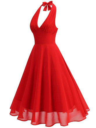 Robe dos nu en maille col V et licou des années 1950