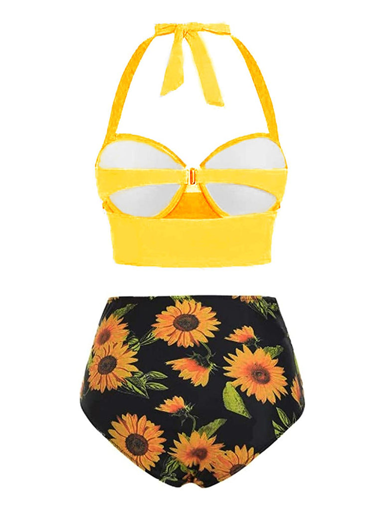 Maillot de Bain Tournesols à Col Licou
