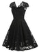 Robe en dentelle unie à col en V et sans manches années 1950