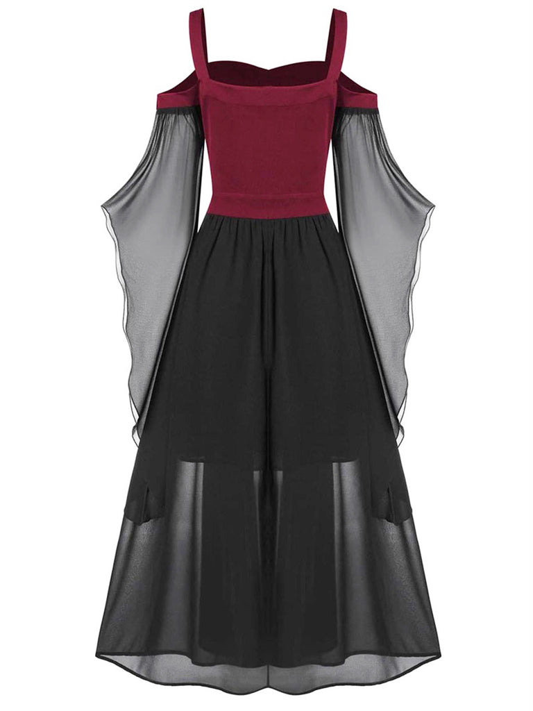 Robe à bretelles rouge manches transparentes Halloween des années 1950