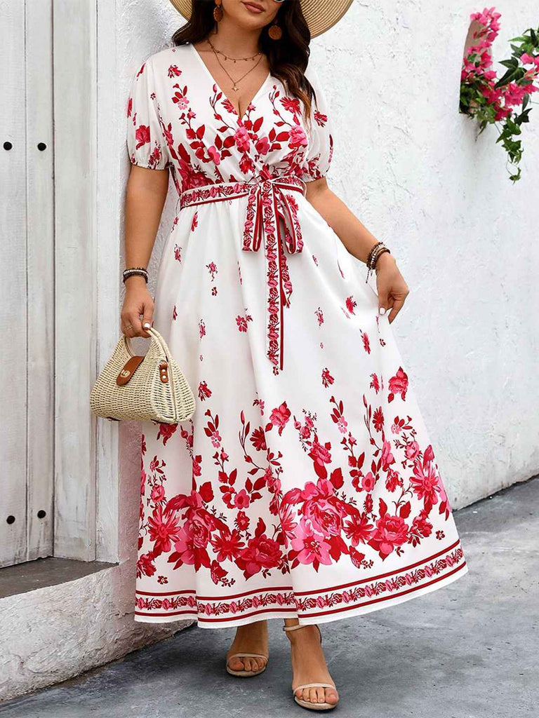 Robe Femme 2025 - Jupe Évasée, Taille Pliée Avec Boucles, Col En V - Style Rétro, Taille Mince - Motif Fleurs Ou Uni - 3