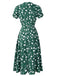 Robe fleurie à col en V et motif orchidées vertes des années 1940