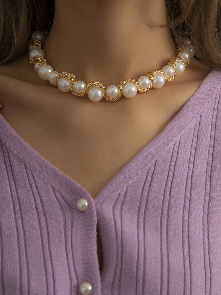 Collier de perles enroulé en alliage vintage