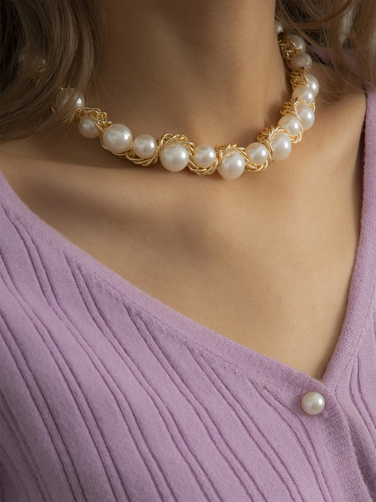 Collier de perles enroulé en alliage vintage