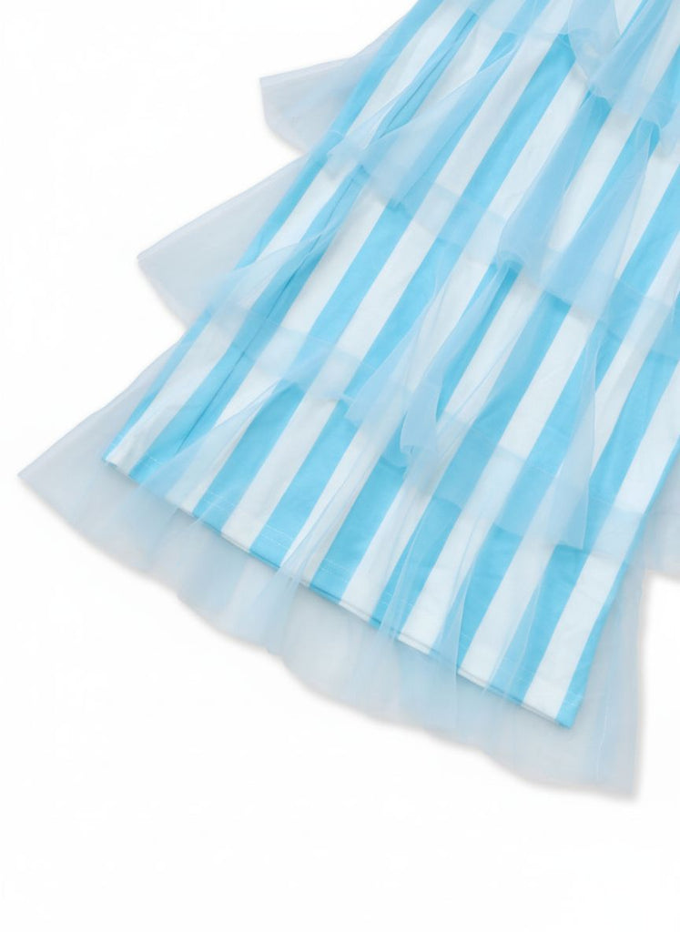 Pantalon à rayures verticales en maille et à volants étagés années 1970