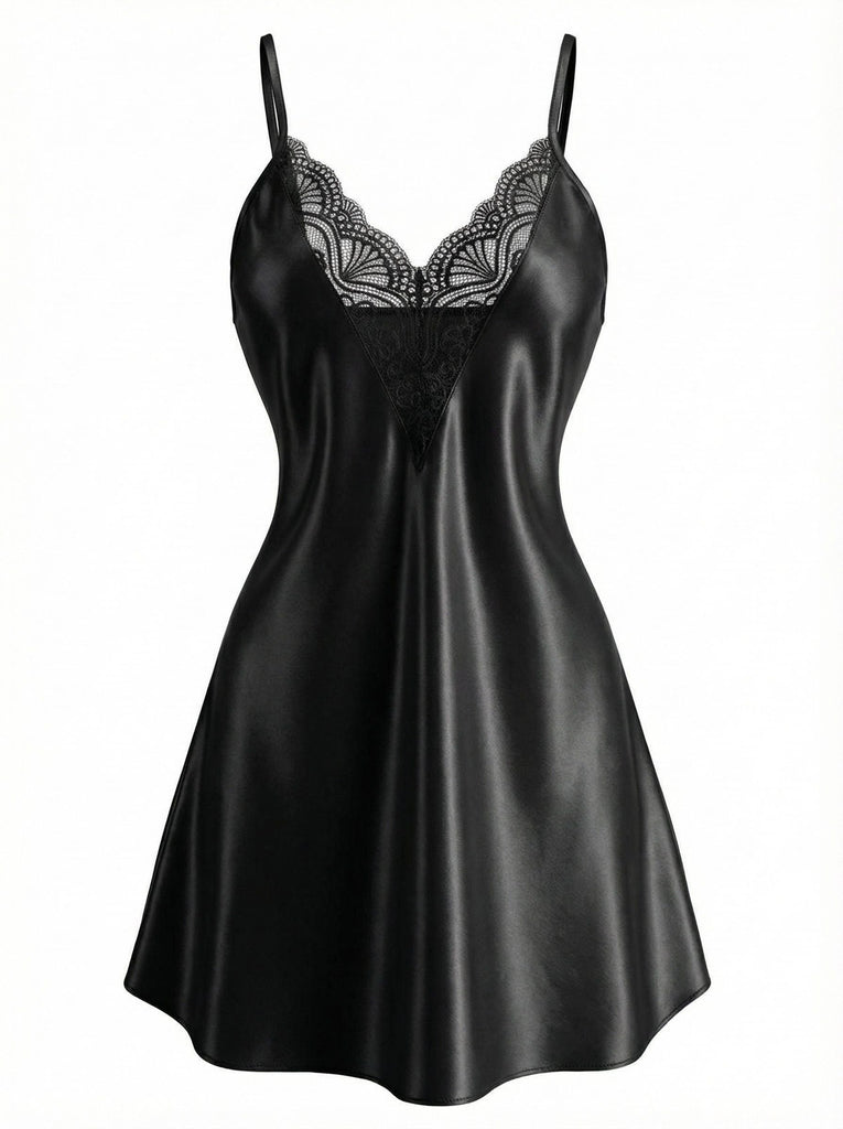 Chemise De Nuit Dentelle Col V Uni Bretelles Fin Année 1960