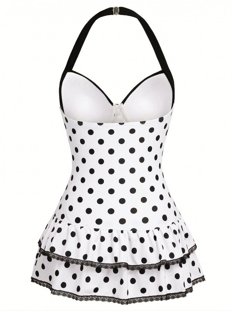[Prévente] Maillot de bain une pièce Blanche à pois et nœud des années 1940
