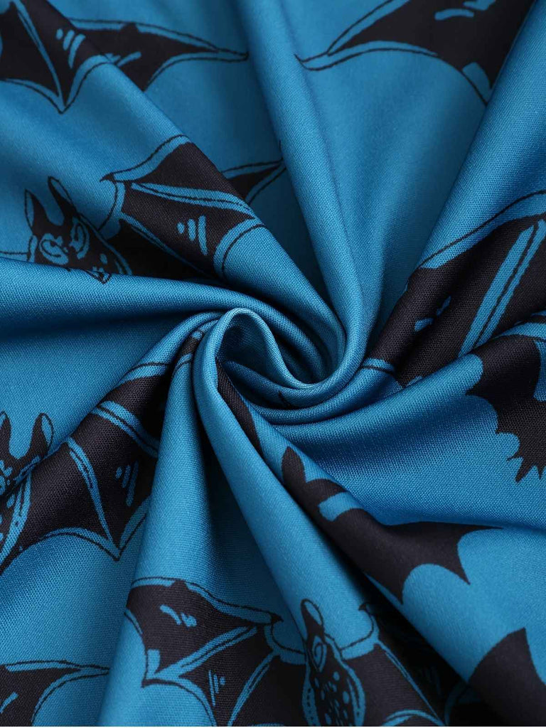 [Grande taille] Robe bleue à lacets chauve-souris Halloween années 1950