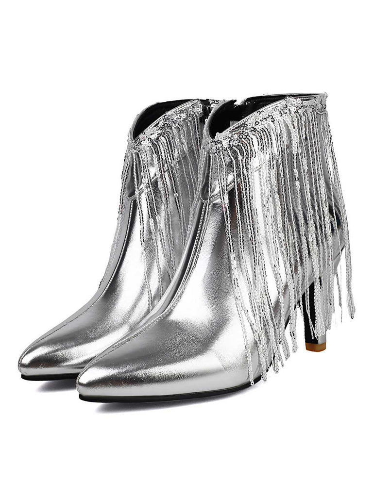 Bottines Chelsea à bout pointu et pompons métalliques
