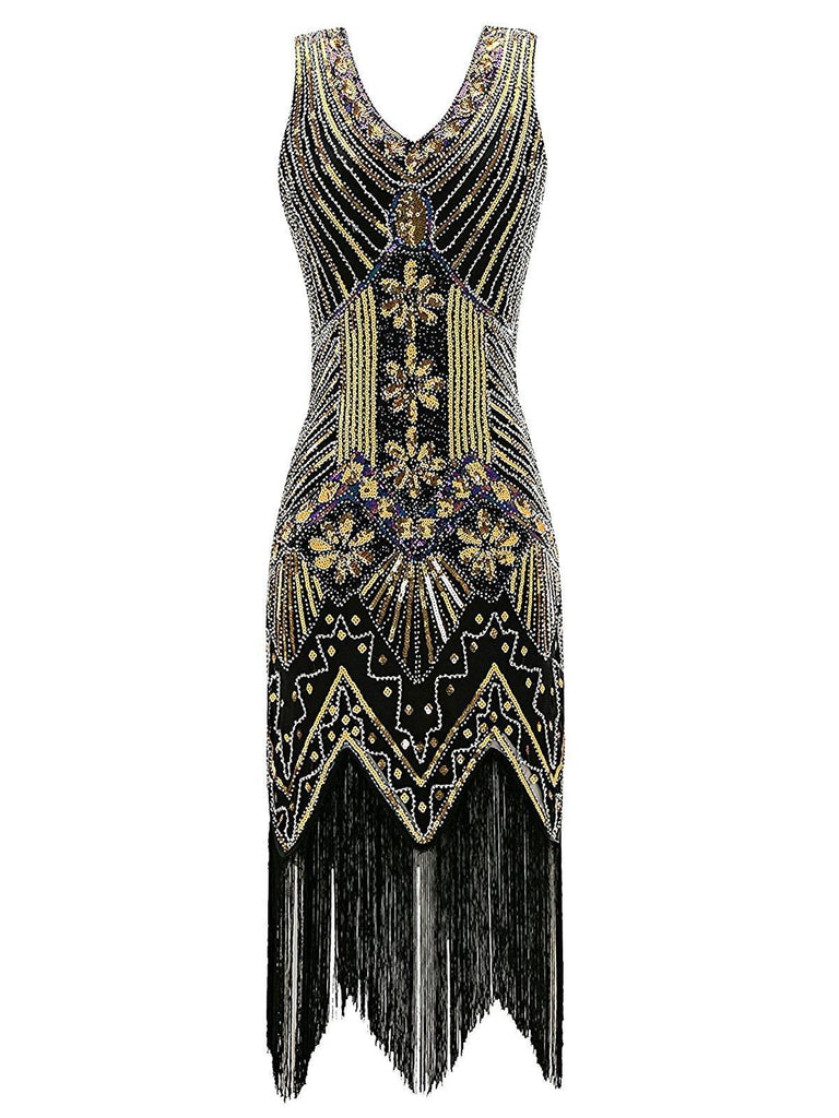 Robe Charleston Vintage Année 20 Gatsby à Franges Paillettes Soirée