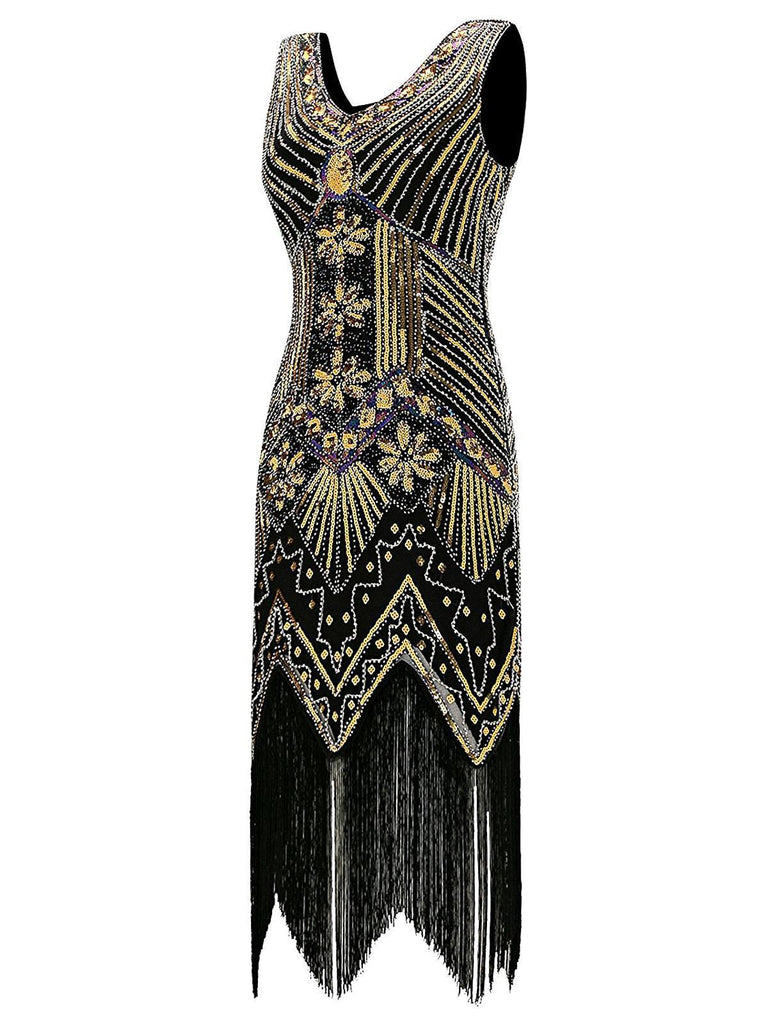 Robe Charleston Vintage Année 20 Gatsby à Franges Paillettes Soirée