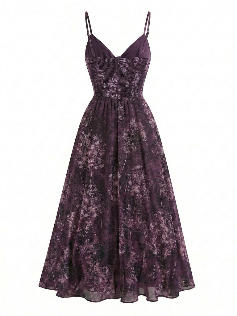 [Prévente] Robe à Bretelles Bohème Col en V Floral Aquarelle Bleu années 30 9