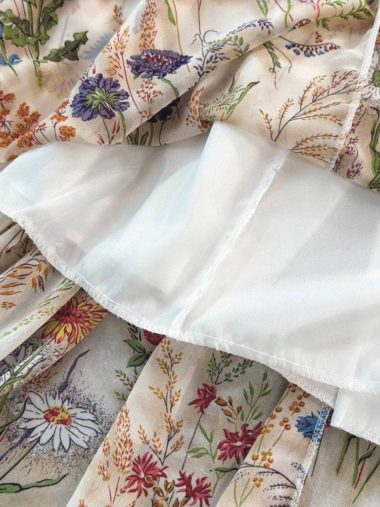 [Prévente] Robe à Bretelles Bohème Col en V Floral Aquarelle Bleu années 30 5