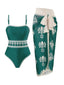 Maillot De Bain Une Pièce Avec Paréo À Motifs Vert Années 1970