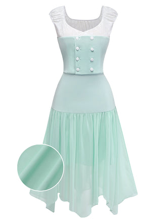 Ensemble 2 Pièces Haut en Dentelle Manches Courtes & Jupe Asymétrique Vert Années 1930