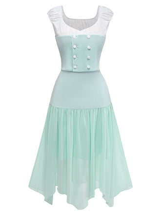 Ensemble 2 Pièces Haut en Dentelle Manches Courtes & Jupe Asymétrique Vert Années 1930