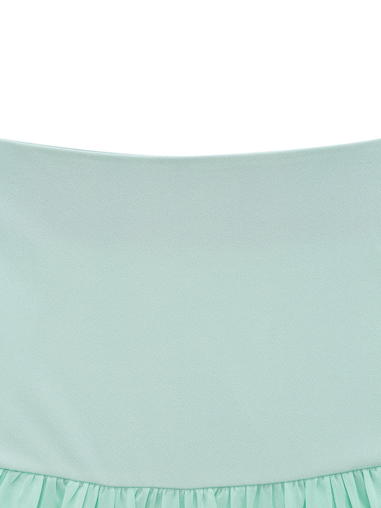 Ensemble 2 Pièces Haut en Dentelle Manches Courtes & Jupe Asymétrique Vert Années 1930