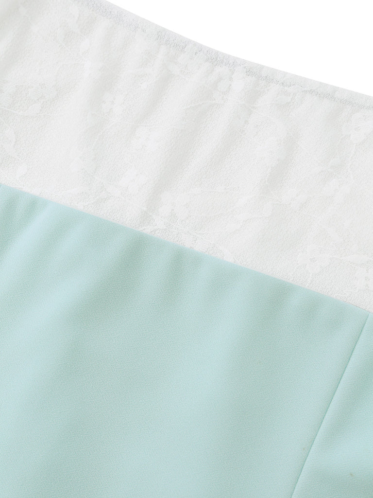 Ensemble 2 Pièces Haut en Dentelle Manches Courtes & Jupe Asymétrique Vert Années 1930