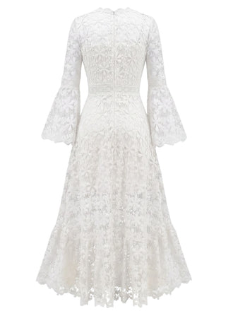 Robe Longue Évasée en Dentelle Dos Nu Unie années '30 2