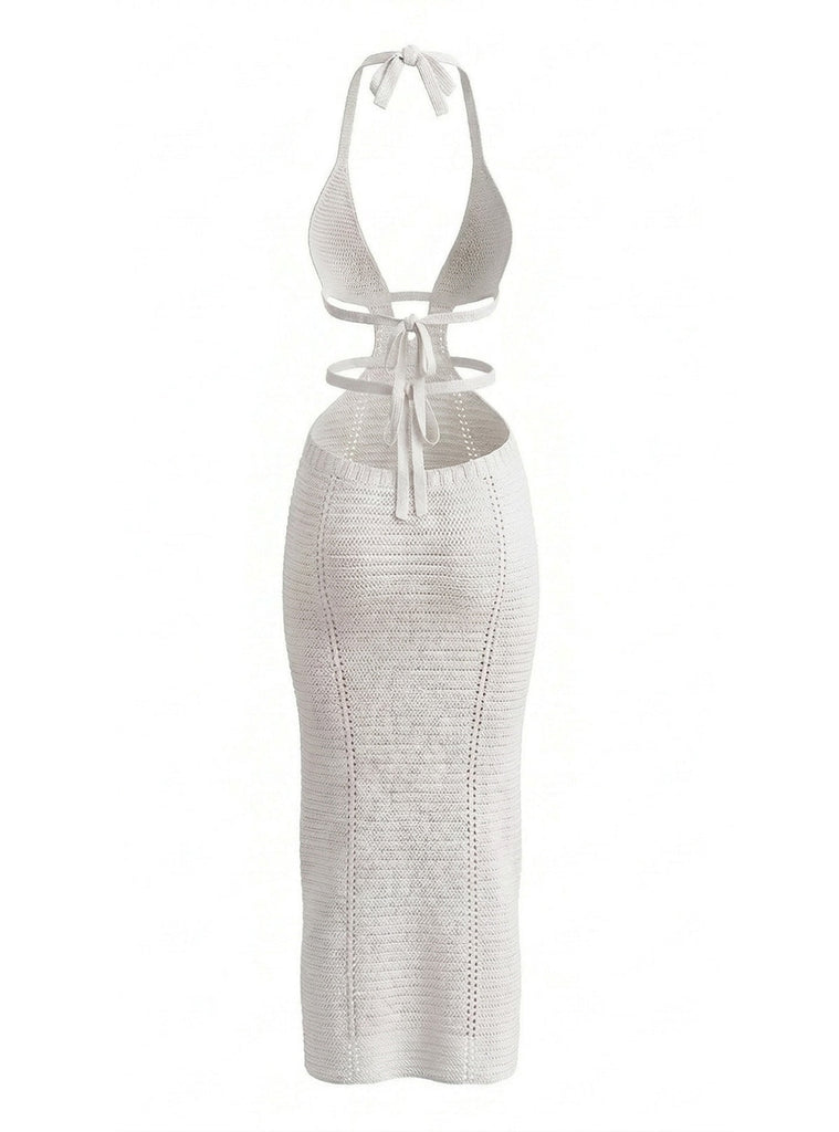 Robe Cache-Maillot Dos-Nu Ajourée au Crochet Unie Années 1930