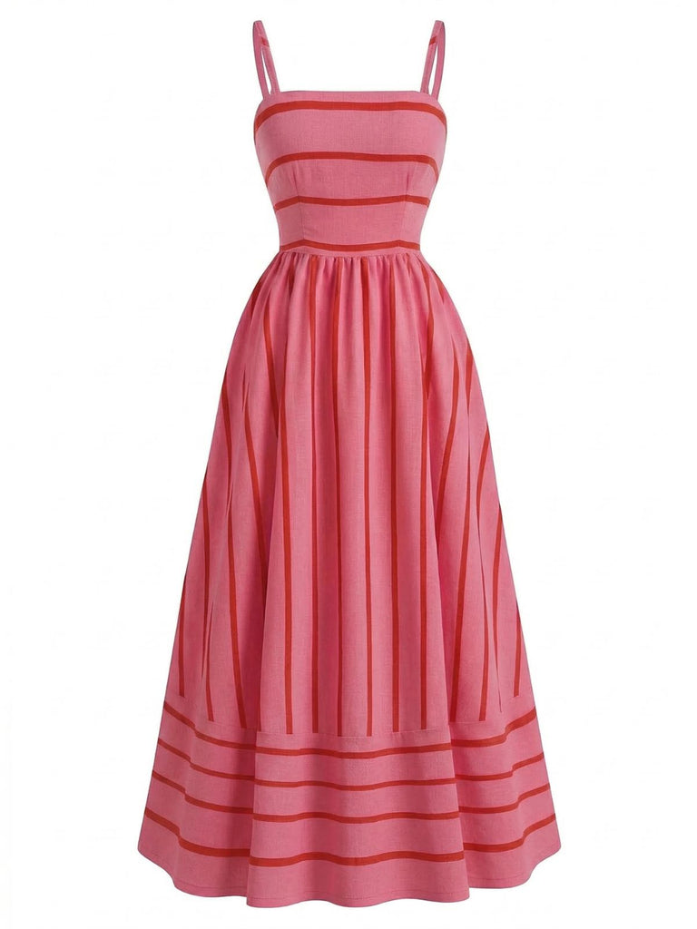 1930s Striped Spaghetti Strap Swing Dress - vintage dress, retro fashion, rockabilly