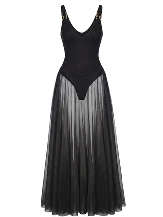 Robe Longue Fluide en Maille à Bretelles Col V Années 1930