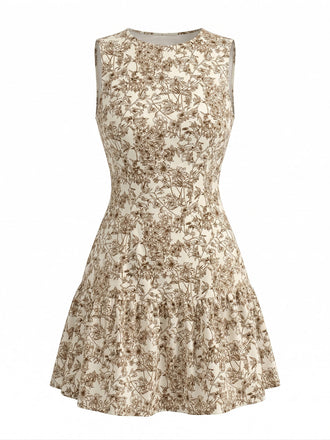 Robe en A Sans Manches Col Rond Petites Fleurs Années 1950 2