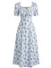 Florale Manches Bouffantes Midi Robe Années 1940 2