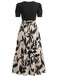 Florale Col Rond Ceinturée Robe Années 1940 2