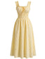 Robe Longue À Bretelles Volantées Jaune Années 1940
