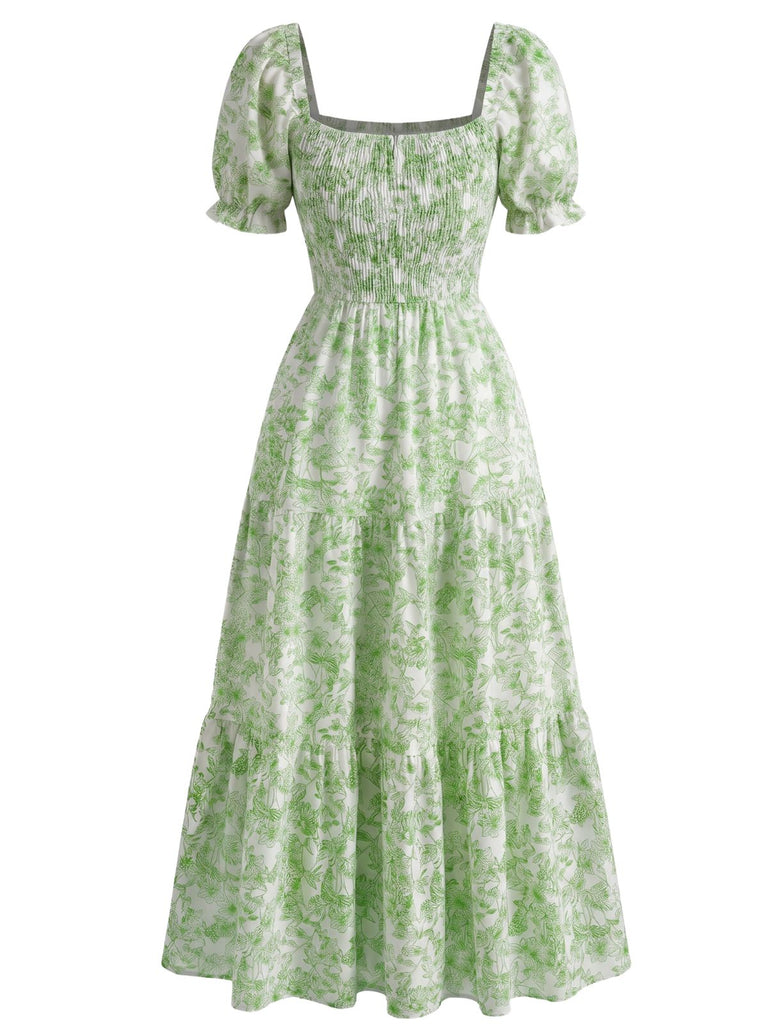 Robe Florale Col Carré Froissé Années 1940 2