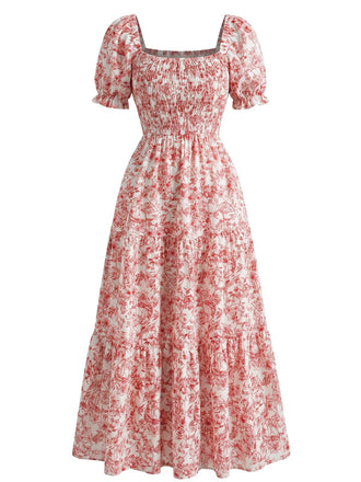 Robe Florale Col Carré Froissé Années 1940 6