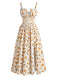 Robe Midi Ligne A Fendue Froncée à Nœud Floral Fruité Années 40