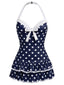 Maillot de bain une pièce bleu à pois et nœud années 1940