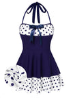 [Prévente] Maillot de Bain à Jupe Halter à Pois Patchwork Rouge Années 1940 2