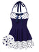 [Prévente] Maillot de Bain à Jupe Halter à Pois Patchwork Rouge Années 1940 2
